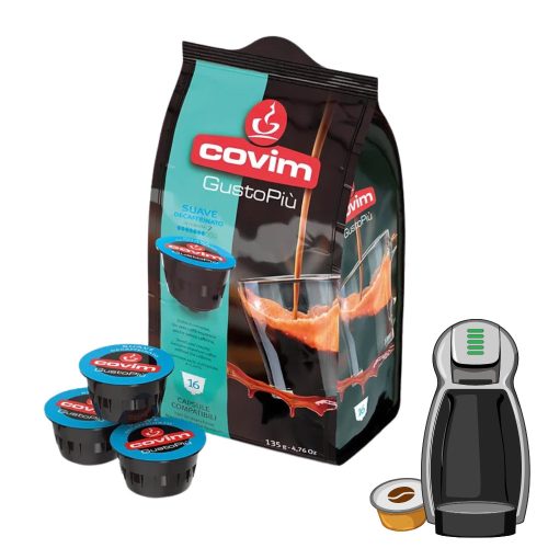 16 pieces Covim GustoPiú Suave Decaffeinato Dolce Gusto compatible decaffeinated coffee capsule product photo