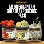 Mediterranean cream experience pack with Sicilian sun-dried tomato olive and artichoke spreads