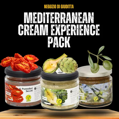 Mediterranean cream experience pack with Sicilian sun-dried tomato olive and artichoke spreads